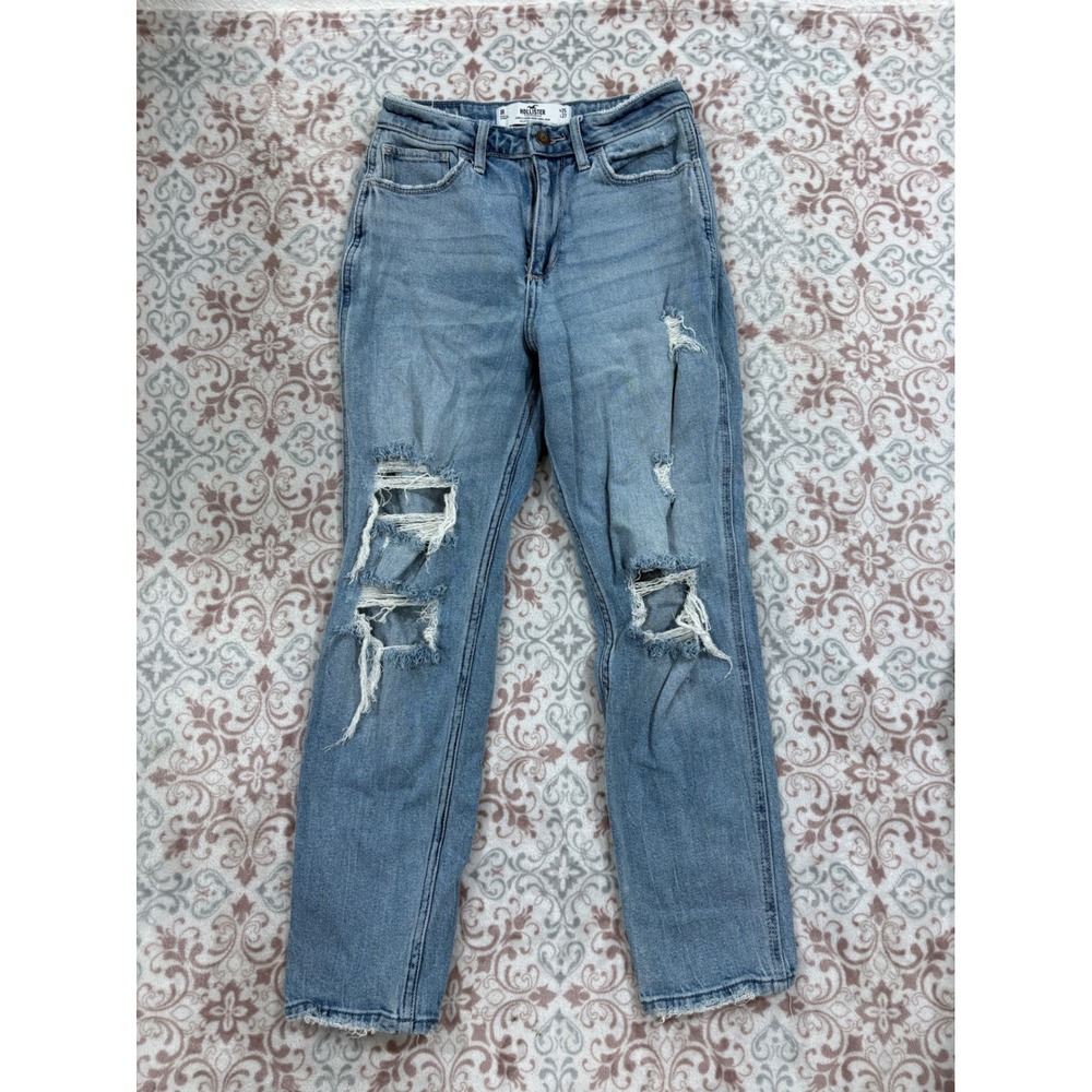 Hollister Curvy High-Rise Mom Jeans Light Wash Distressed 1R W25 L27